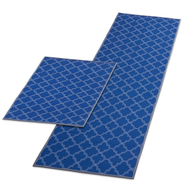 2 Pack Navy Blue Kitchen Mats, SlipResistant Runner and Mat for Dining