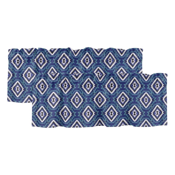 2 Pack Navy Blue Slate Diamonds Valance for Window Abstract Vintage Minimalist Geometric Grid Kitchen Valance Rod Pocket Short Curtain Window Topper Treatment for Living Room Bedroom 42"x12"