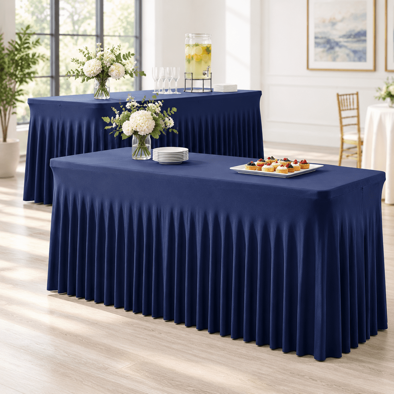 Rectanglets Snacks 2 Pack Navy Blue Spandex Fitted Tablecloth 8 Foot - Stretch Table ...