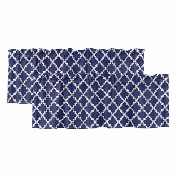 2 Pack Navy Blue Valance for Window Moroccan Geometric Abstract Kitchen Valance Rod Pocket Short Curtain Topper Decorative Window Treatment for Living Room Bedroom 42"x12"