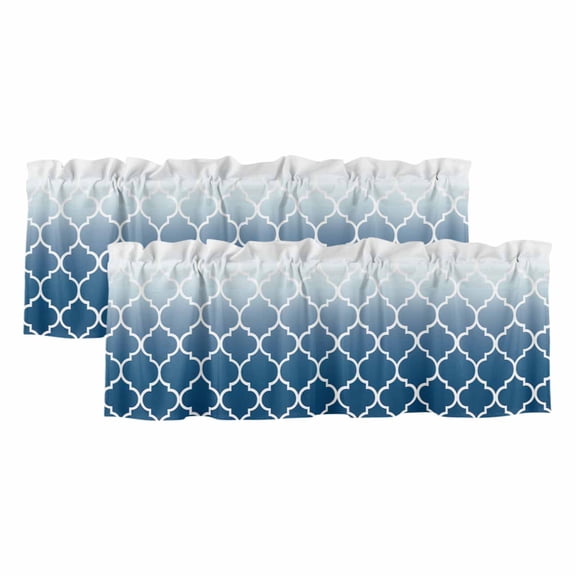 2 Pack Navy Blue Valance for Window Moroccan Trellis Abstract Gradient Geometric Kitchen Valance Rod Pocket Short Curtain Topper Decorative Window Treatment for Living Room Bedroom 42"x12"