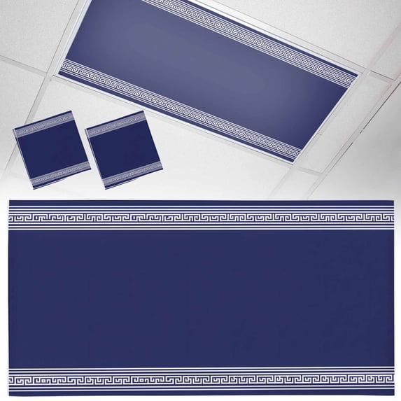 2 Pack Navy Blue White Fluorescent Light Covers for Ceiling Lights Geometric Greek Style Abstract Art Magnetic Ceiling Light Covers Overhead Light Filters for Office Classroom Home