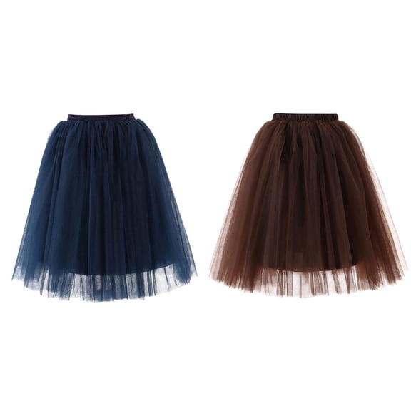 2 Pack(Navy & Coffee) Womens High Quality Pleated Skirt for Women Gauze Knee Length Skirt Grass Skirt Tutu Dancing Skirt Mini Skirt Side Skirts Cute Skirt Ski