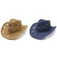 thumbnail image 1 of 2 Pack(Navy & Khaki) Women Men Summer Western Cowboy Birthday Cowboy Hat Shapeable Straw Cowboy Hat 7 1/8 Hat Hollowed Out Sun Vintage Raffia Hat Hat Stretcher, 1 of 3
