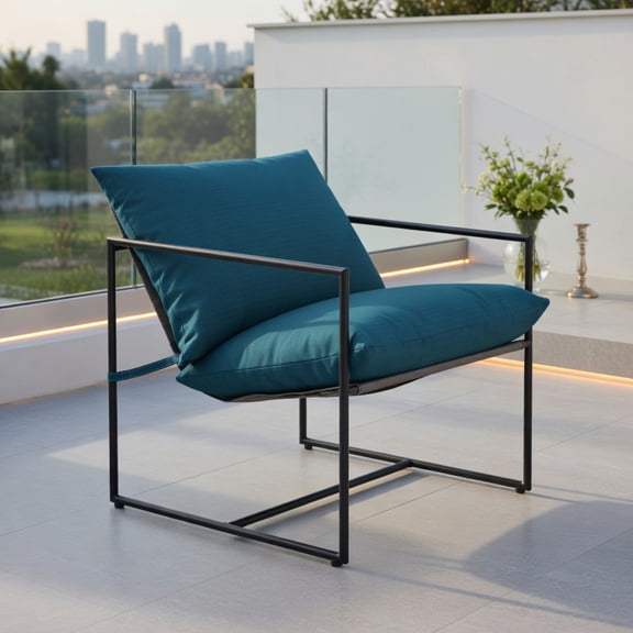 2-Pack Navy Sling Accent Chairs with Black Metal Frame Indoor/Outdoor Leisure Chairs, Weather-Resistant Fabric, Ergonomic Design, 330 lb Capacity