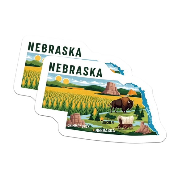 (2 Pack) Nebraska Stickers - State Pride - Midwest Stickers - Chimney Rock - Bison- 5" On Longest Side - Sticks to Smooth Flat Surfaces - Made in USA - BMCS16042