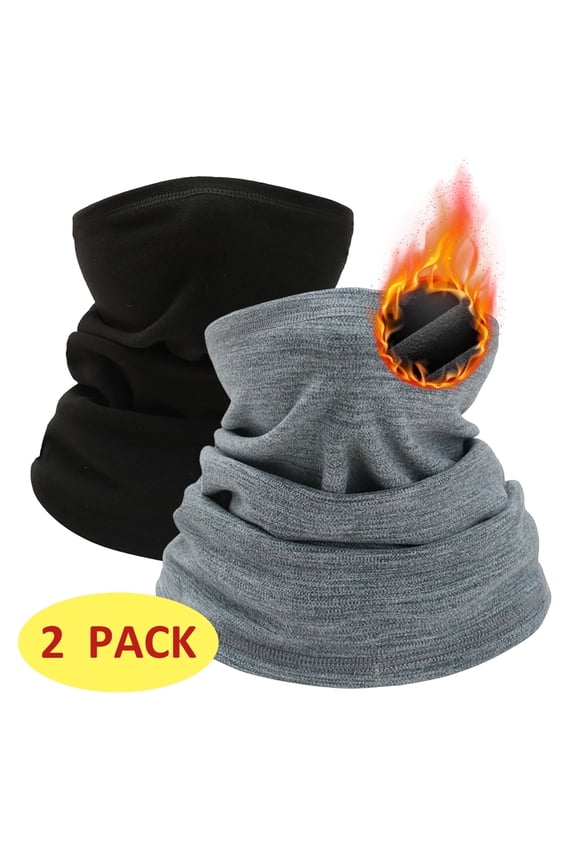2 Pack Winter Neck Gaiter Face Warmer Fleece Ski Mask for Men Women Warm Scarf Black Light Grey