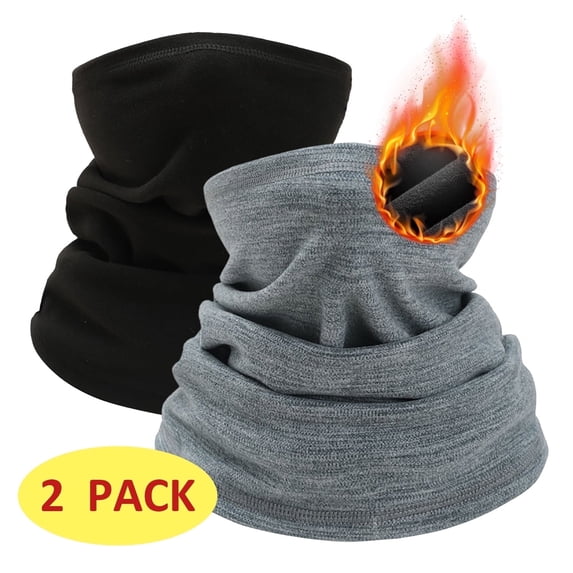 2 Pack Winter Neck Gaiter Face Warmer Fleece Ski Mask for Men Women Warm Scarf Black Light Grey