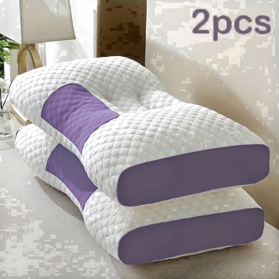 2-Pack Neck Pillow Soft Knitted Massage- Adjustable Ergonomic Orthopedic Contour Support, High Quality Pillow Core, Removable Cover for Sleeping Comfort