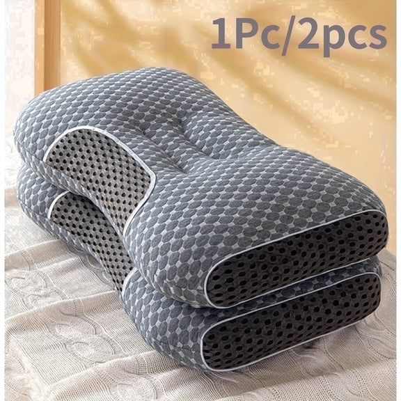 2-Pack Neck Pillow Soft Knitted Massage- Adjustable Ergonomic Orthopedic Contour Support, High Quality Pillow Core, Removable Cover for Sleeping Comfort