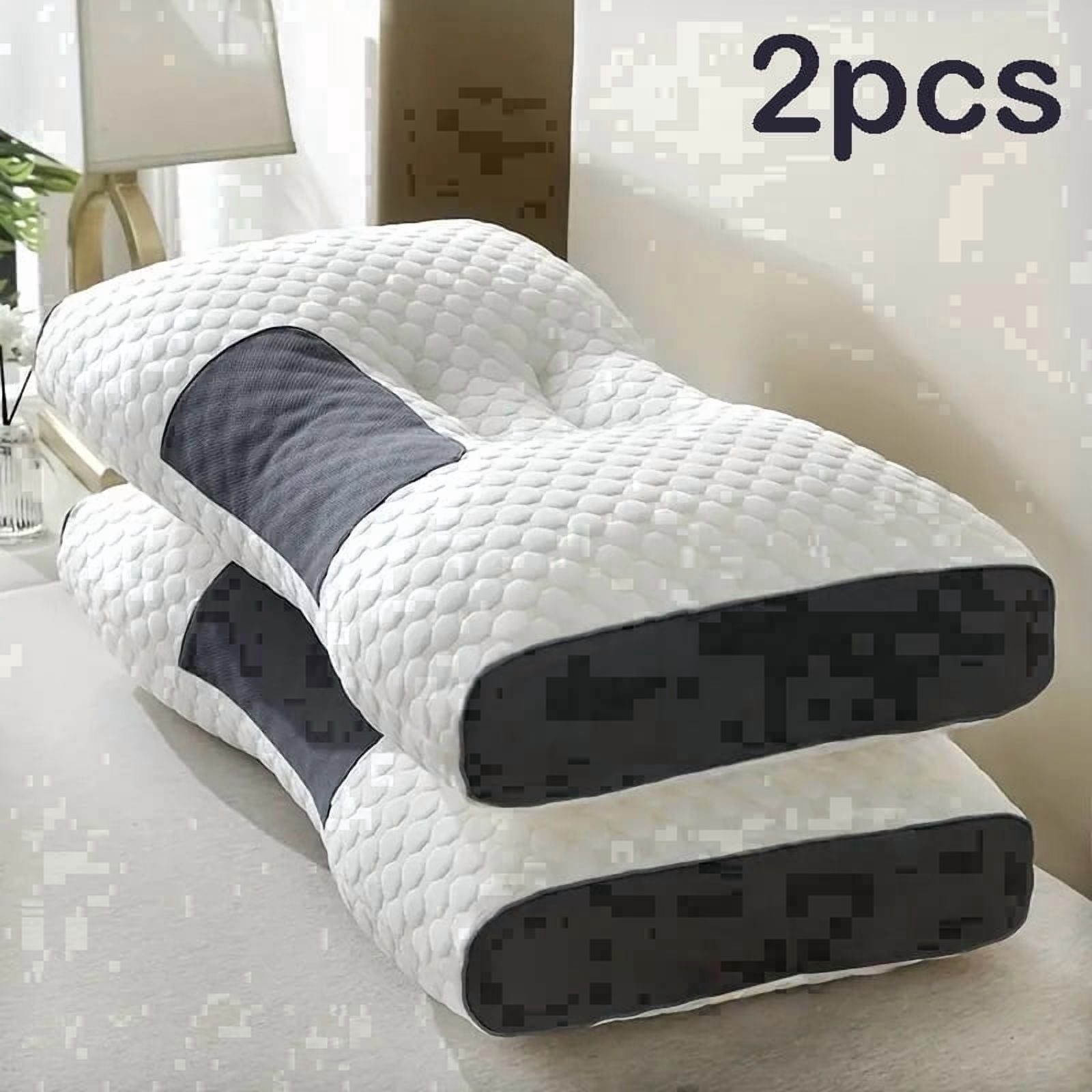 2-Pack Neck Pillow Soft Knitted Massage- Adjustable Ergonomic Orthopedic Contour Support, High Quality Pillow Core, Removable Cover for Sleeping Comfort