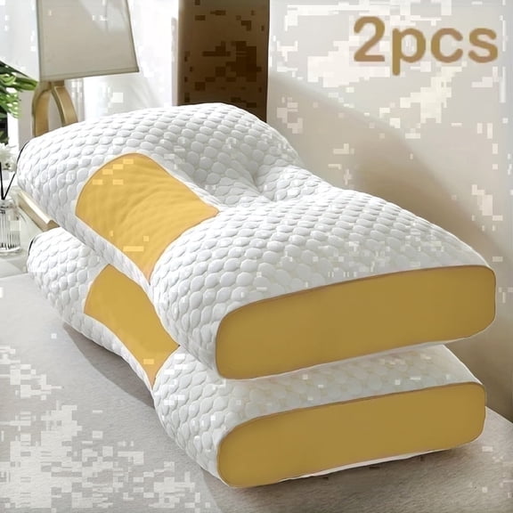 2-Pack Neck Pillow Soft Knitted Massage- Adjustable Ergonomic Orthopedic Contour Support, High Quality Pillow Core, Removable Cover for Sleeping Comfort