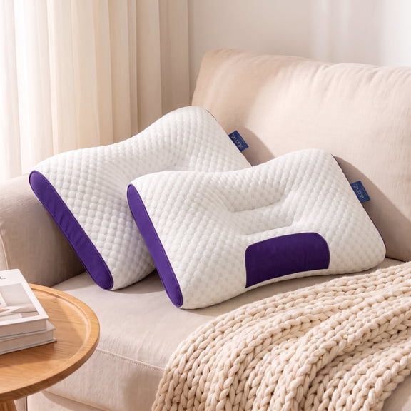 2‑Pack Neck Support Pillows, Suitable for Multiple Sleeping Positions for Comfortable Sleep(purple white)