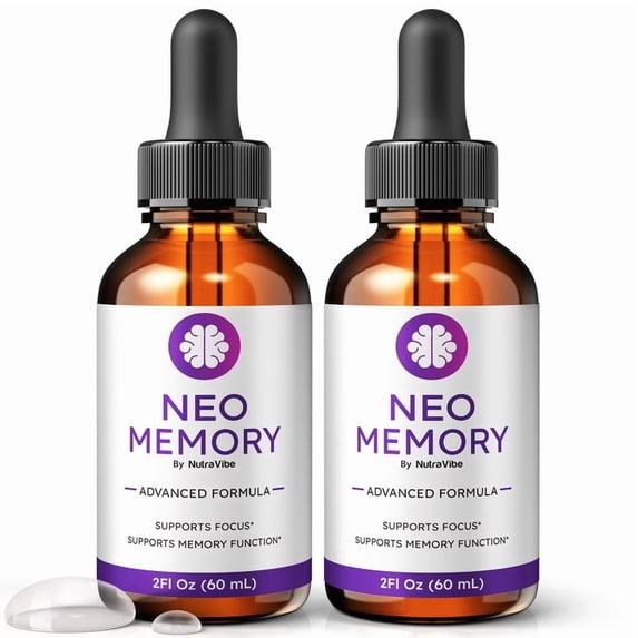 (2 Pack) NeoMemory Drops – Neo Memory Brain Formula for Memory, Focus, and Cognitive Support, Liquid for Mental Clarity, Easy 1-Drop Formula (60 Servings)