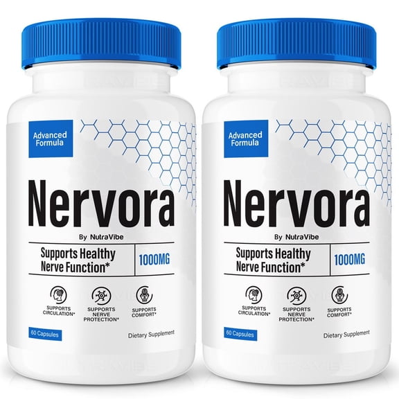 (2 Pack) Nervora  Natural Daily Support Blend for Nerves, Memory & Focus |Nervora Easy-to-Take Capsules (120 Capsules)