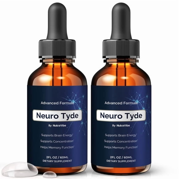 (2 Pack) Neuro Tyde Drops NeuroTyde Brain Formula for Memory, Focus, and Cognitive Support, Liquid for Mental Clarity, Easy 1-Drop Formula (60 Servings)