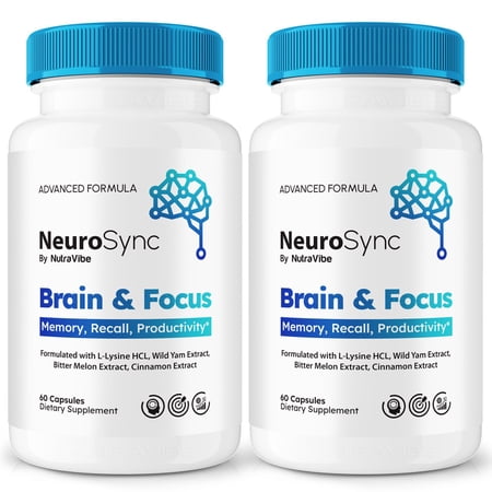 (2 Pack) NeuroSync Brain and Focus Capsules, Neuro Sync Advanced Formula Dietary Supplement Pills for Memory and Cognitive Support, Reviews (120 Capsules)
