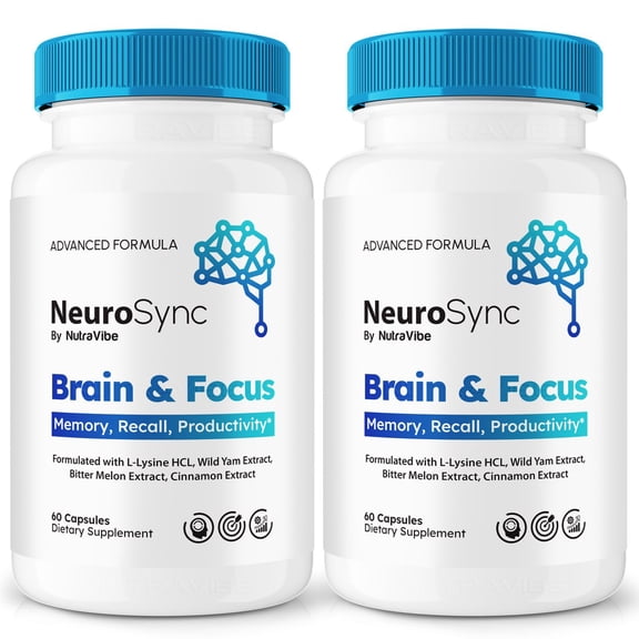 (2 Pack) NeuroSync Brain and Focus Capsules, Neuro Sync Advanced Formula Dietary Supplement Pills for Memory and Cognitive Support, Reviews (120 Capsules)