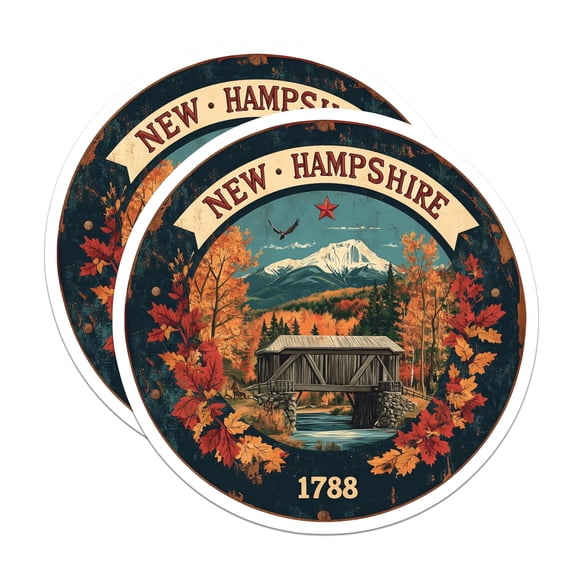 (2 Pack) New Hampshire Magnets - Covered Bridge Art - Autumn Landscape Decor - 5" On Longest Side - Premium Magnet - for Cars, Refrigerators, Toolboxes, Lockers - Made in USA - MAG15664