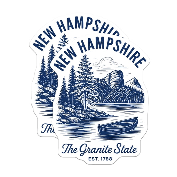 (2 Pack) New Hampshire Stickers - The Granite State - Mountain Lake Canoe - 5" On Longest Side - Sticks to Smooth Flat Surfaces - Made in USA - BMCS21170