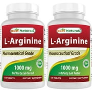 2 Pack New Improved Formula Best Naturals L-Arginine 1000 mg 120 Tablets - Pharmaceutical Grade L Arginine supplement promotes nitric oxide synthesis