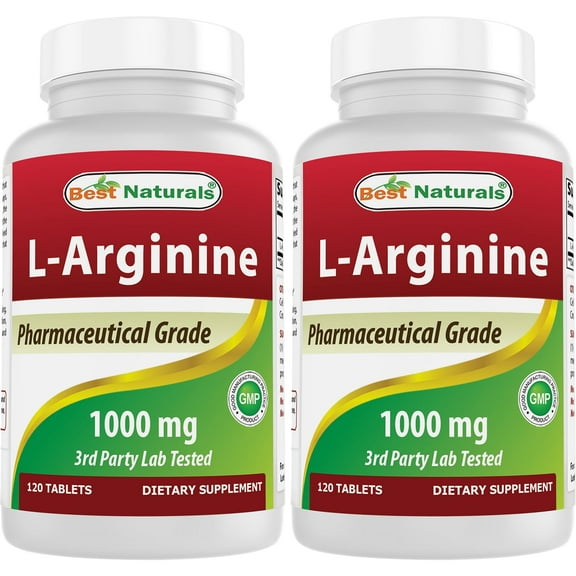 2 Pack (New Improved Formula) Best Naturals L-Arginine 1000 mg 120 Tablets - Pharmaceutical Grade L Arginine supplement promotes nitric oxide synthesis