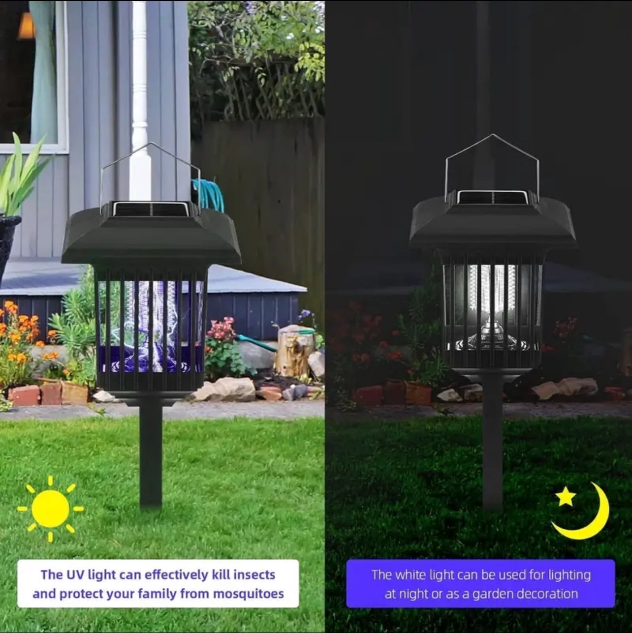 2pk Newest Solar Powered Garden Stake Lamps with Insect-Zapping Courtyard lights - Portable Outdoor Courtyard Lights with Insect-Zapping Feature