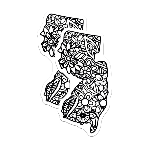 (2 Pack) New Jersey Stickers - Floral NJ Decals - State Pride Souvenir - 5" On Longest Side - Sticks to Smooth Flat Surfaces - Made in USA - BMCS17462