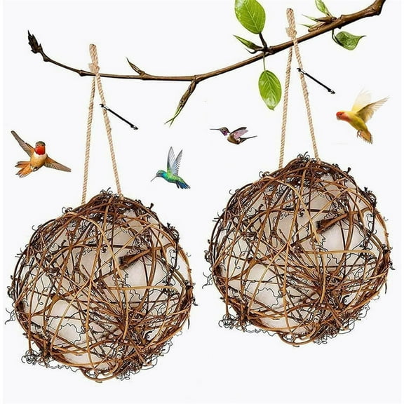 2 Pack New Refillable Bird Nesting Balls,Handmade Hummingbird Nest,Natural Birdhouse and Birdhouse Materials,Humming Bird House for Wild Birds Nesting,Idea Gifts for Bird Lovers 3.9inch
