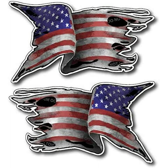 2 Pack New Tattered Waving USA American Flag Vinyl Decal Army Navy Military Country Stickers Car Truck 4" x 7" 1 Regular 1 Mirrored Reverse Left Facing Right Facing Backwards
