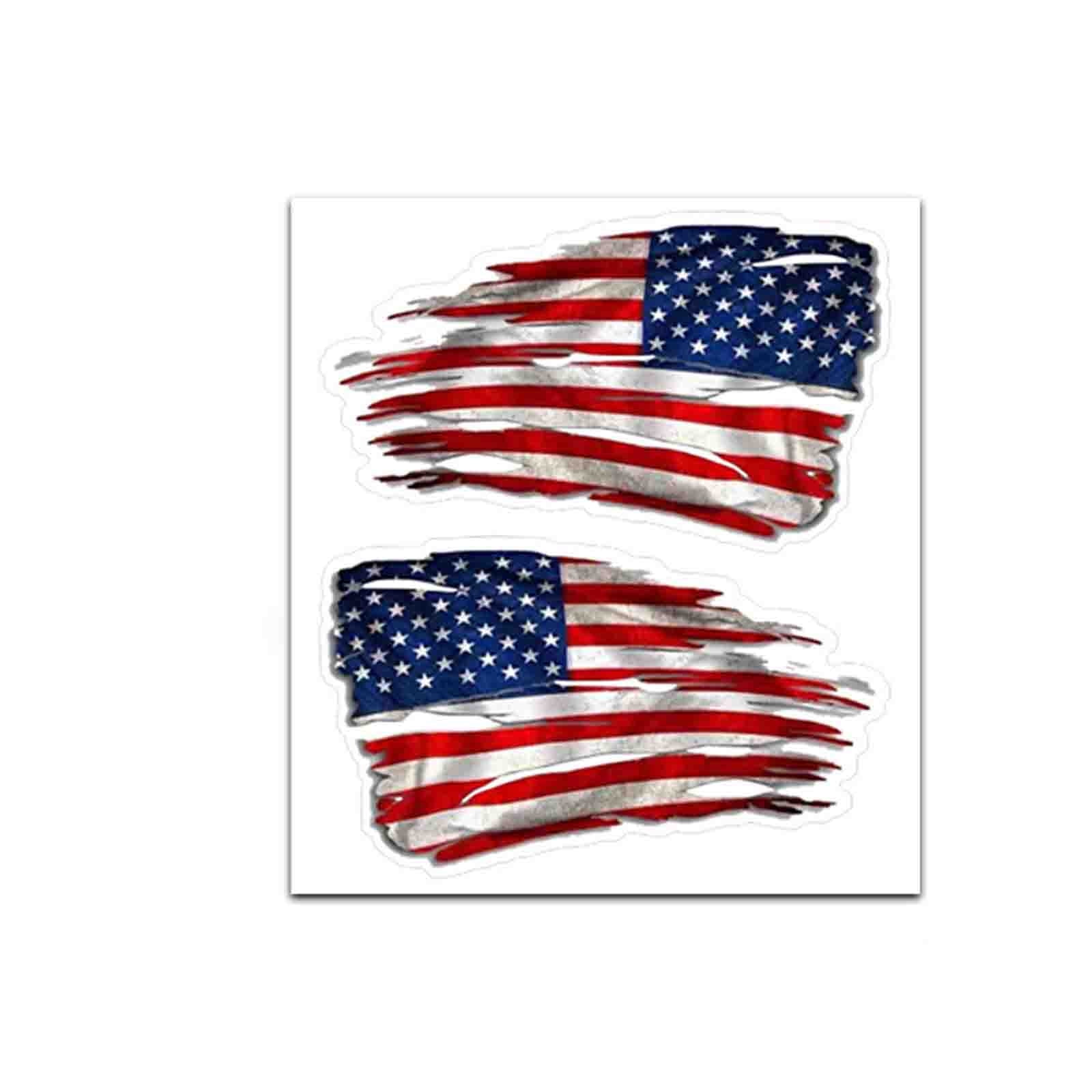 2 Pack New Tattered Waving USA American Flag Vinyl Decal Army Navy ...