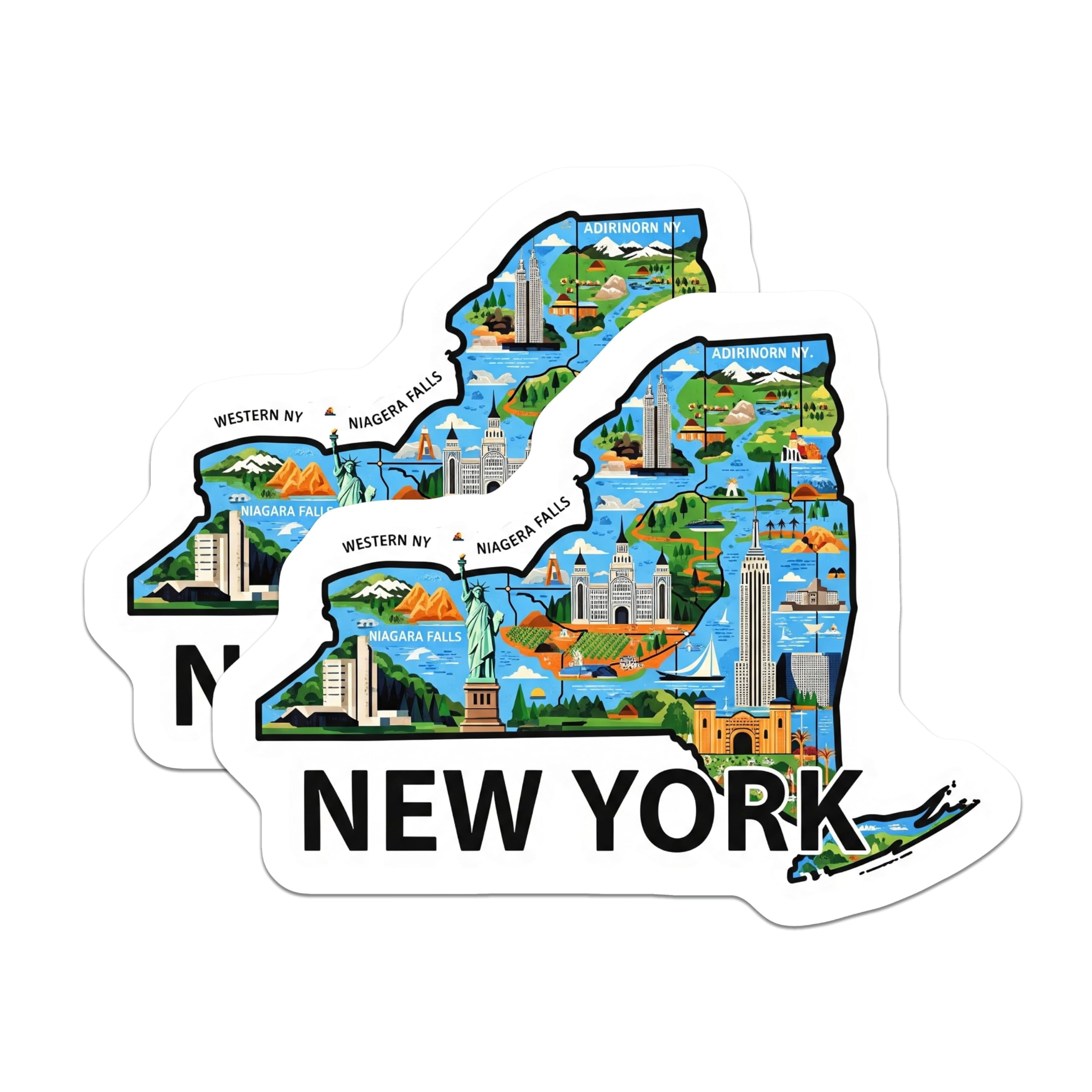 (2 Pack) New York State Map Magnets - Iconic NYC Landmarks Niagara ...