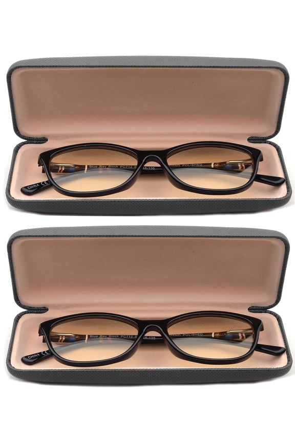 2 Pack Newbee Fashion - Blue Light Blocking Glasses, Computer Glasses Reduce Eyestrain, Butterfly Design, Handmade Acetic Acid Temple with Spring Hinge Clear Lens Glasses for Women, Two Tone Frame