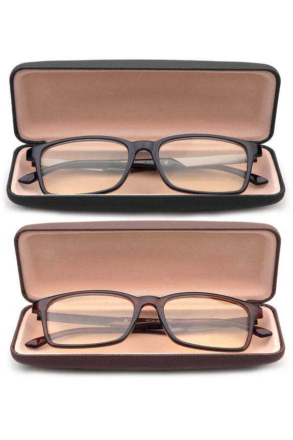 2 Pack Newbee Fashion - Blue Light Blocking Glasses, Computer Glasses Reduce Eyestrain, Rectangle Plastic Frame Metal Temple Fashion Clear Lens Glasses for Men Black & Brown