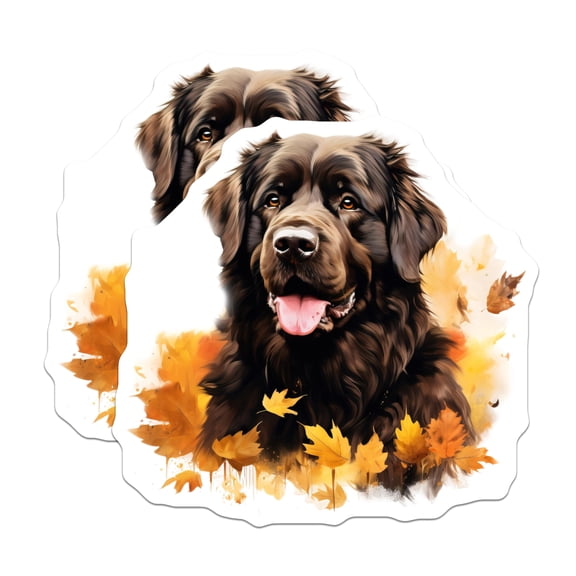 (2 Pack) Newfoundland Dog Magnets - Autumn Leaves Decor - Fall Pet Art for Dog Lovers - 5 Inches On Longest Side - Thick Durable Magnet - Made in USA - MAG27637