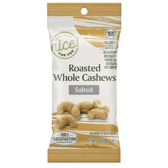 2 Pack Nice! For You Roasted Whole Cashews, Salted, 1.0 oz