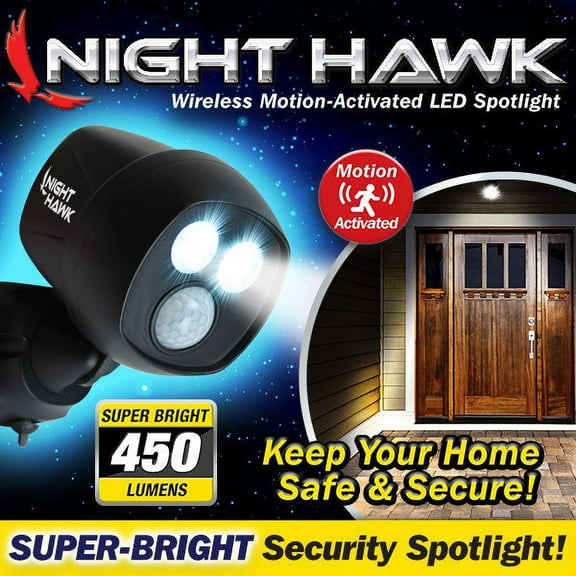 2 Pack Night Hawk LED Outdoor Indoor Security Spot Light, Wireless Home Safety Lighting, Advanced Motion Sensor, Wireless Installation