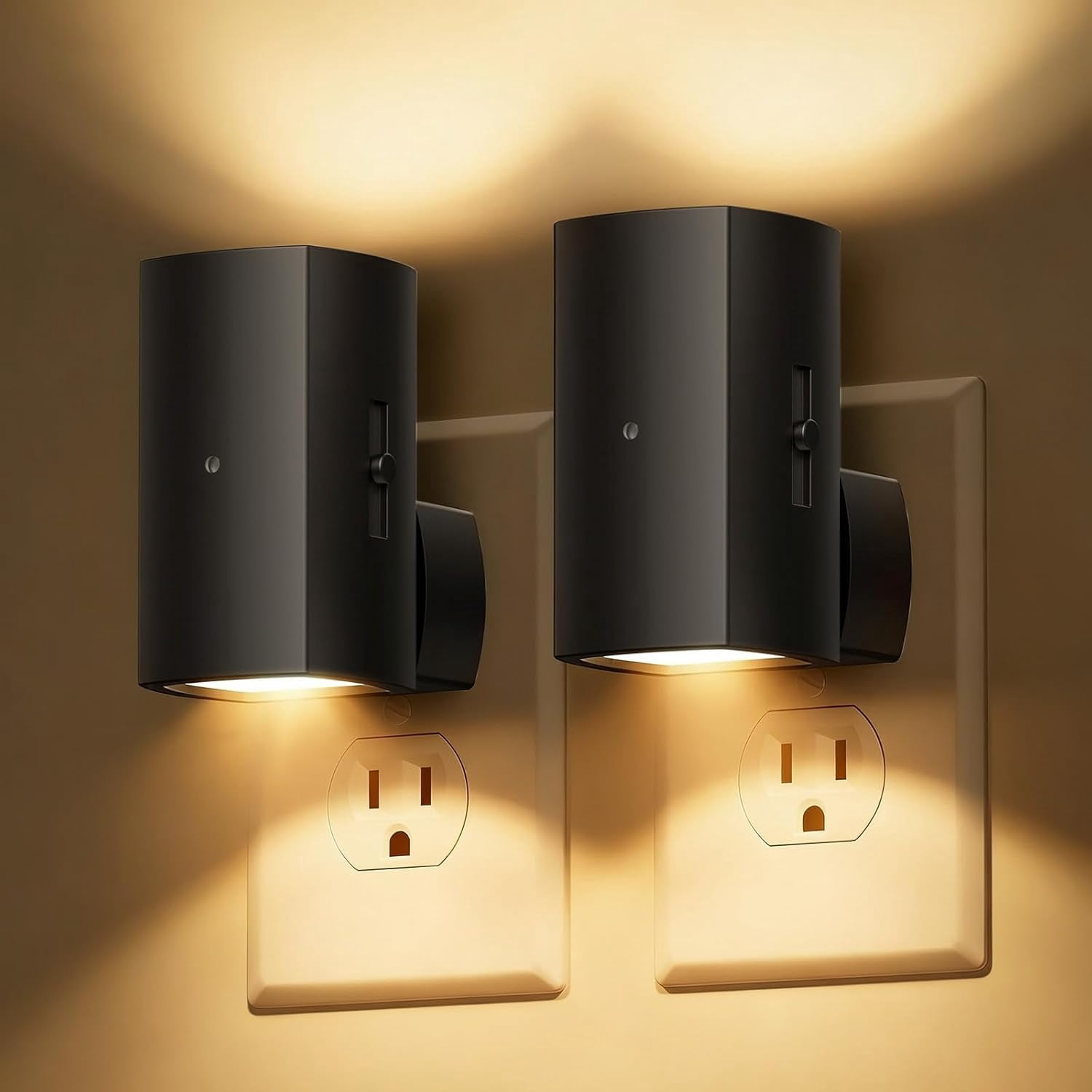 2 Pack Night Lights Plug Into Wall, Modern Night Light with Rotating Plug, Dusk to Dawn Sensor, 0-100LM Stepless Dimming Nightlights, Home Decor for Hallway Bedroom Bathroom, Soft White