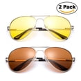 thumbnail image 1 of 2 Pack - Night Vision Driving Glasses Yellow Amber Lens & Day Time Driving Sunglasses Copper Lens-Classic Aviator Style Glasses with Comfortable Spring Hinge Fit for Most People!, 1 of 1