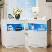 2 Pack Nightstand Set with Hidden Compartment & USB/Type-C Charging - Locking Night Stands with Gun Drawer,LED Lights,Modern Bedside Tables for Bedroom/Office,Secure Storage,White