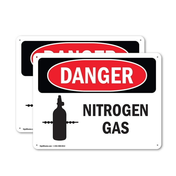 (2 Pack) Nitrogen Gas OSHA Danger Sign 18 Inch X 12 Inch Plastic Sign, Weather Resistant, UV Protected for Workplace, Business, and Construction Site, Made in the USA