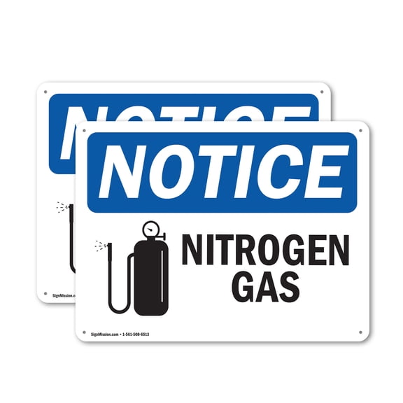 (2 Pack) Nitrogen Gas OSHA Notice Sign 14 Inch X 10 Inch Plastic Sign, Weather Resistant, UV Protected for Workplace, Business, and Construction Site, Made in the USA