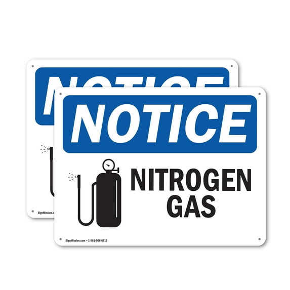 (2 Pack) Nitrogen Gas OSHA Notice Sign 18 Inch X 12 Inch Indoor / Outdoor Rust-Free Aluminum Metal Signs for Workplace, Workshop, and Construction Site, Made in the USA
