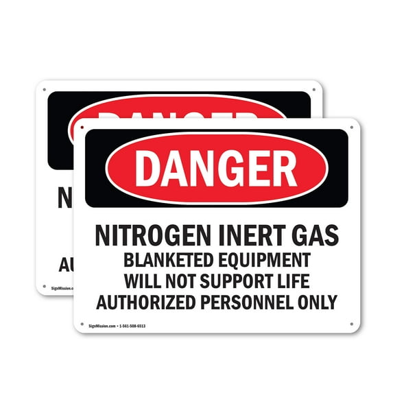 (2 Pack) Nitrogen Inert Gas Equipment OSHA Danger Sign 18 Inch X 12 Inch Indoor / Outdoor Rust-Free Aluminum Metal Signs for Workplace, Workshop, and Construction Site, Made in the USA