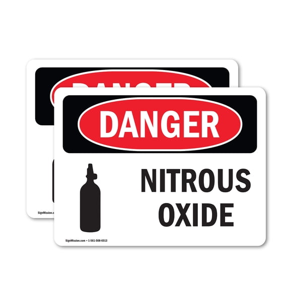 (2 Pack) Nitrous Oxide OSHA Danger Sign 10 Inch X 7 Inch Vinyl Label Decal Sticker Weather Resistant, UV Protected for Workplace, Business, and Construction Site, Made in the USA