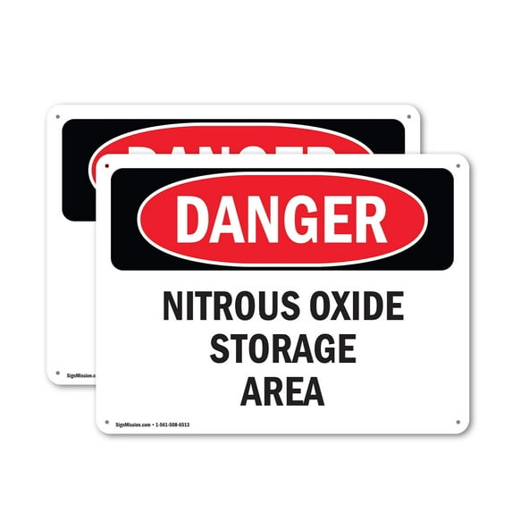 (2 Pack) Nitrous Oxide Storage Area OSHA Danger Sign 24 Inch X 18 Inch Plastic Sign, Weather Resistant, UV Protected for Workplace, Business, and Construction Site, Made in the USA