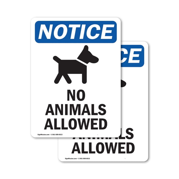 (2 Pack) No Animals Allowed Sign