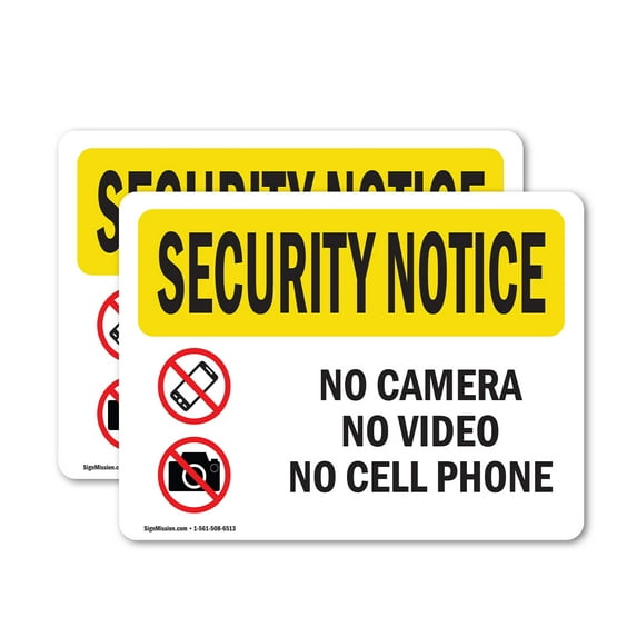 (2 Pack) No Camera No Video No Cell Phone OSHA Security Notice Sign