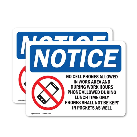 (2 Pack) No Cell Phones Allowed In Work Sign