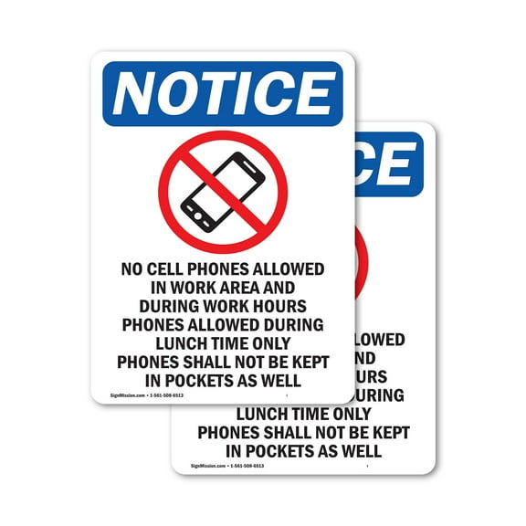 (2 Pack) No Cell Phones Allowed Sign